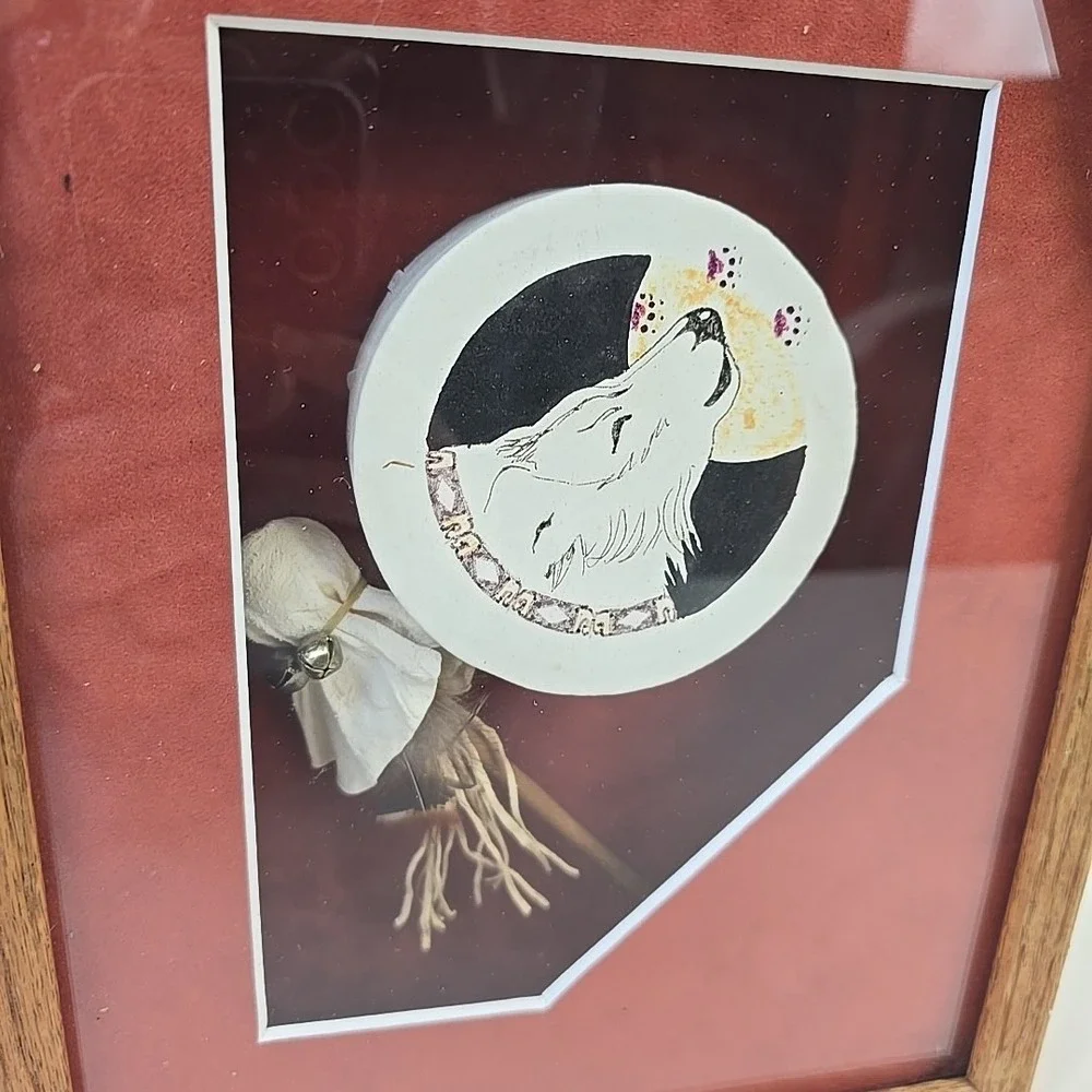 Native American Handcrafted Indian Drum‎ Shadow Box Vintage 90s